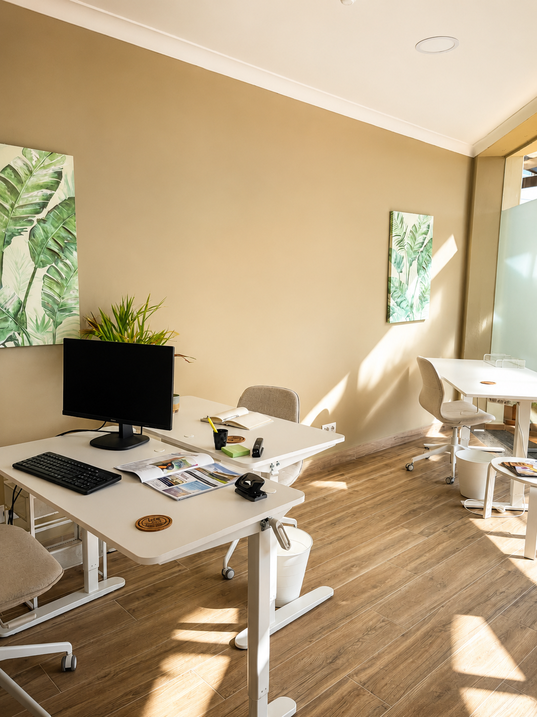 Bright private office with height-adjustable desks